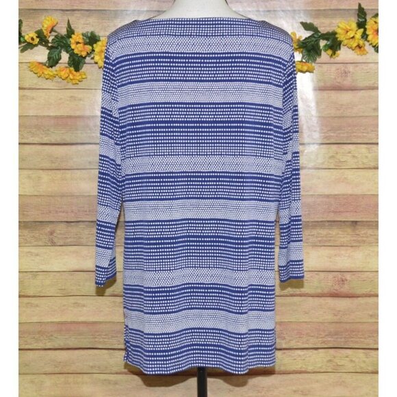 Jaclyn Smith Blouse Top Blue White Polka Dot Size L 3/4 Sleeve Career Casual - Picture 7 of 10